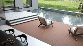 planeo Lame de terrasse WPC - chambre creuse brun rouge - rainuré/lisse