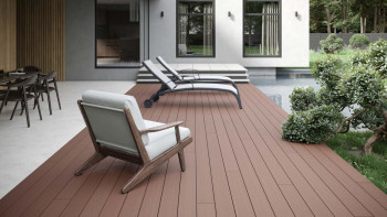 planeo Lame de terrasse WPC - chambre creuse brun rouge - rainuré/lisse
