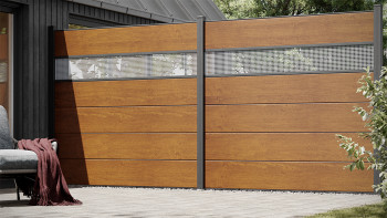 planeo Gardence Simply - Clôture PVC à emboîter Carré chêne doré