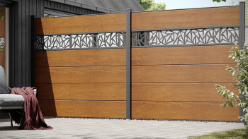 planeo Gardence Simply - Clôture PVC à emboîter Carré chêne doré