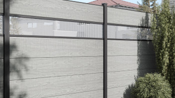 planeo Gardence Simply - Clôture PVC à emboîter Carré Grey Ash Cut Oak 180x180 cm