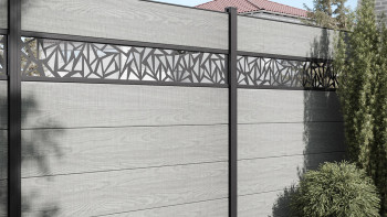 planeo Gardence Simply - Clôture PVC à emboîter Carré Grey Ash Cut Oak 180x180 cm
