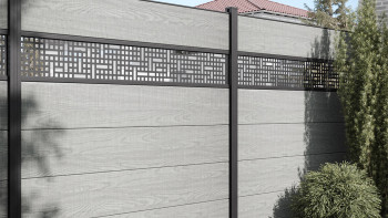 planeo Gardence Simply - Clôture PVC à emboîter Carré Grey Ash Cut Oak 180x180 cm