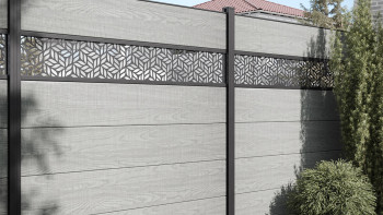 planeo Gardence Simply - Clôture PVC à emboîter Carré Grey Ash Cut Oak 180x180 cm