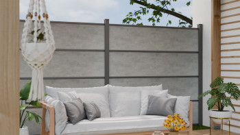 planeo Gardence Resistant - Clôture à emboîter HPL gris béton 180 x 183 cm