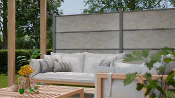 planeo Gardence Resistant - Clôture à emboîter HPL gris béton 180 x 183 cm
