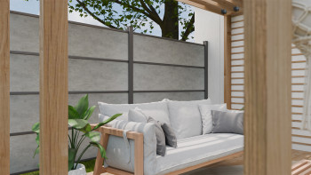 planeo Gardence Resistant - Clôture à emboîter HPL gris béton 180 x 183 cm