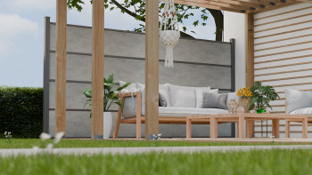 planeo Gardence Resistant - Clôture à emboîter HPL gris béton 180 x 183 cm