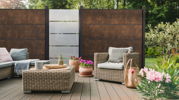 planeo Gardence Resistant - Clôture à emboîter HPL aspect rouille 180 x 183 cm