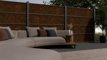 planeo Gardence Resistant - Clôture à emboîter HPL aspect rouille 180 x 183 cm