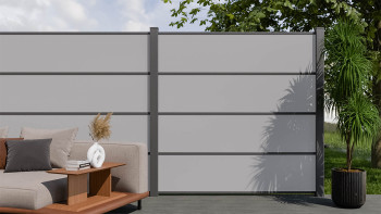 planeo Gardence Resistant - Clôture à emboîter HPL gris uni 180 x 183 cm