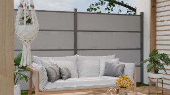 planeo Gardence Resistant - Clôture à emboîter HPL gris uni 180 x 183 cm