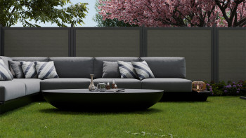 planeo Gardence Simply Guard - Clôture de jardin en PVC Monument Oak avec cadre en aluminium anthracite 180 x 180 cm