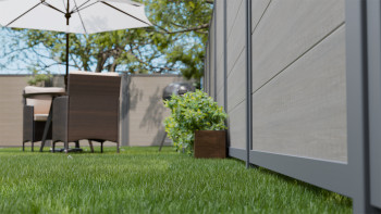planeo Gardence Simply Guard - Clôture de jardin en PVC Monument Oak avec cadre en aluminium anthracite 180 x 180 cm