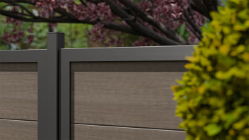 planeo Gardence Simply Guard - Clôture de jardin en PVC Monument Oak avec cadre en aluminium anthracite 180 x 180 cm