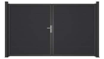 planeo Gardence Simply Guard - Porte PVC - DIN gauche 2 vantaux gris anthracite avec cadre aluminium anthracite | DB703 300 x 180 cm