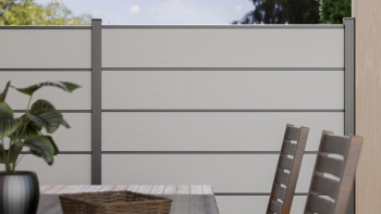 planeo Gardence Simply Premium - Clôture à emboîter en PVC blanc avec pilastres anthracite 180 x 180 cm