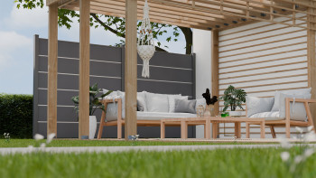 planeo Gardence Simply Premium - Clôture à emboîter en PVC gris anthracite avec pilastres en anthracite 180 x 180 cm
