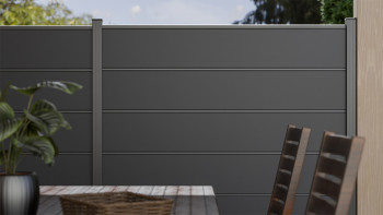 planeo Gardence Simply Premium - Clôture à emboîter en PVC gris anthracite avec pilastres en anthracite 180 x 180 cm