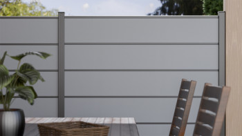 planeo Gardence Simply Premium - Clôture à emboîter en PVC gris argenté avec pilastres anthracite 180 x 180 cm