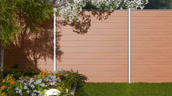planeo Gardence Simply Small - Clôture PVC à emboîter Golden Oak 180 x 180 cm