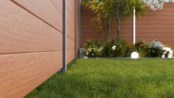 planeo Gardence Simply Small - Clôture PVC à emboîter Golden Oak 180 x 180 cm