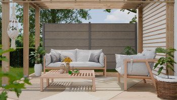 planeo Gardence Simply Premium - Clôture à emboîter en PVC Monument Oak avec pilastres en anthracite 180 x 180 cm