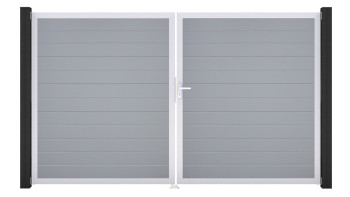 planeo Gardence Simply Small - Porte en PVC - DIN droite 2 vantaux gris argenté avec cadre aluminium argenté | EV1 300 x 180 cm