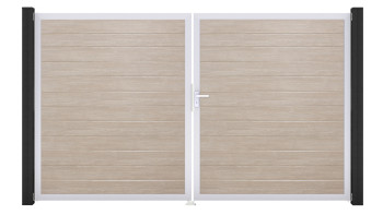 planeo Gardence Simply Small - Porte PVC - DIN droite 2 vantaux Sheffield Oak avec cadre aluminium argent | EV1 300 x 180 cm