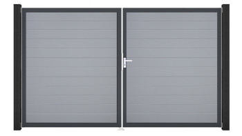 planeo Gardence Simply Small - Porte en PVC - DIN droite 2 vantaux gris argenté avec cadre alu anthracite | DB703 300 x 180 cm