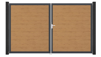 planeo Gardence Simply Small - Porte PVC - DIN droite 2 vantaux chêne cendré naturel avec cadre alu anthracite | DB703 300 x 180 cm