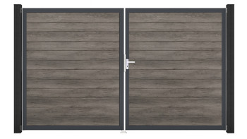 planeo Gardence Simply Small - Porte PVC - DIN droite 2 vantaux Monument Oak avec cadre alu anthracite | DB703 300 x 180 cm