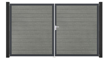 planeo Gardence Simply Small - Porte en PVC - DIN droite 2 vantaux Grey Ash Cut avec cadre en aluminium anthracite | DB703 300 x 180 cm