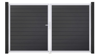 planeo Gardence Simply Small - Porte en PVC - DIN gauche 2 vantaux gris anthracite avec cadre aluminium argenté | EV1 300 x 180 cm