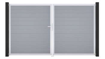 planeo Gardence Simply Small - Porte en PVC - DIN gauche 2 vantaux gris argenté avec cadre aluminium argenté | EV1 300 x 180 cm