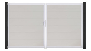 planeo Gardence Simply Small - Porte en PVC - DIN gauche 2 vantaux blanc avec cadre en aluminium argenté | EV1 300 x 180 cm