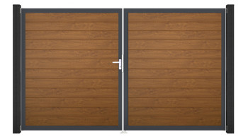 planeo Gardence Simply Small - Porte PVC - DIN gauche 2 vantaux Golden Oak avec cadre alu anthracite | DB703 300 x 180 cm