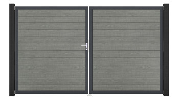 planeo Gardence Simply Small - Porte en PVC - DIN gauche 2 vantaux Grey Ash Cut avec cadre en aluminium anthracite | DB703 300 x 180 cm