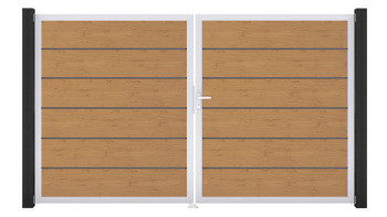 planeo Gardence Simply Premium - Porte PVC - DIN droite 2 vantaux chêne cendré naturel avec cadre aluminium argenté | EV1 300 x 180 cm