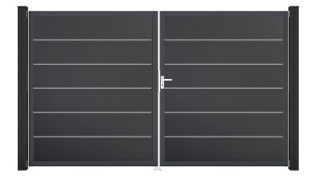 planeo Gardence Simply Premium - Porte PVC - DIN droite 2 vantaux anthracite avec cadre alu anthracite | DB703 300 x 180 cm