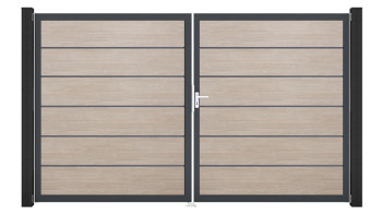planeo Gardence Simply Premium - Porte PVC - DIN droite 2 vantaux Sheffield Oak avec cadre alu anthracite | DB703 300 x 180 cm