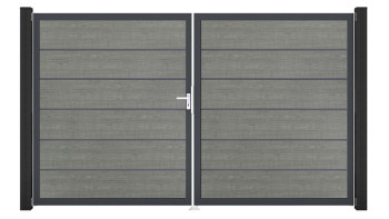planeo Gardence Simply Premium - Porte en PVC - DIN droite 2 vantaux Grey Ash Cut avec cadre en aluminium anthracite | DB703 300 x 180 cm