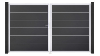 planeo Gardence Simply Premium - Porte PVC - DIN gauche 2 vantaux Anthracite avec cadre alu argent | EV1 300 x 180 cm