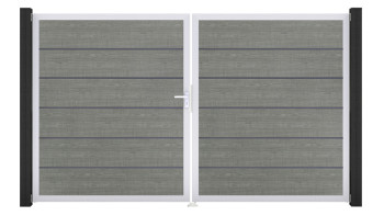 planeo Gardence Simply Premium - Porte en PVC - DIN gauche 2 vantaux Grey Ash Cut avec cadre en aluminium argenté | EV1 300 x 180 cm