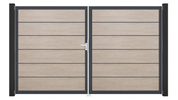 planeo Gardence Simply Premium - Porte PVC - DIN gauche 2 vantaux Sheffield Oak avec cadre alu anthracite | DB703 300 x 180 cm