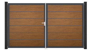 planeo Gardence Simply Premium - Porte PVC - DIN gauche 2 vantaux Golden Oak avec cadre alu anthracite | DB703 300 x 180 cm