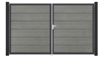 planeo Gardence Simply Premium - Porte en PVC - DIN gauche 2 vantaux Grey Ash Cut avec cadre en aluminium anthracite | DB703 300 x 180 cm