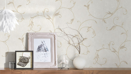 papier peint vinyle beige baroque fleurs & nature rayures romantico 182