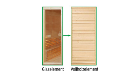 Sauna-Paradiso : élément de remplacement en bois massif au lieu de verre