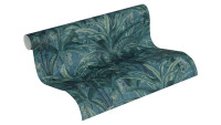 Papier peint vinyle Greenery A.S. Création country style arbustes vert bleu 801